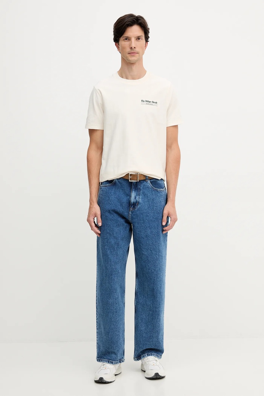 Хлопковая футболка Tommy Hilfiger цвет бежевый с принтом MW0MW40008