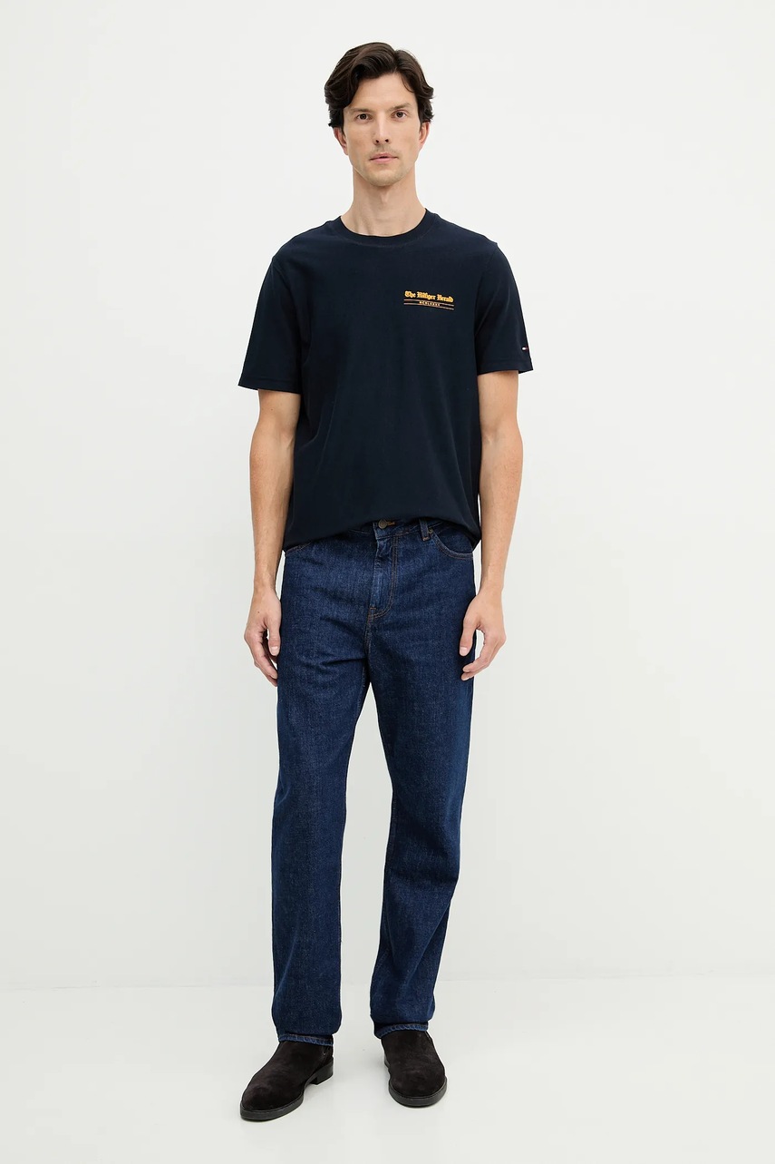 Хлопковая футболка Tommy Hilfiger цвет синий с принтом MW0MW40008