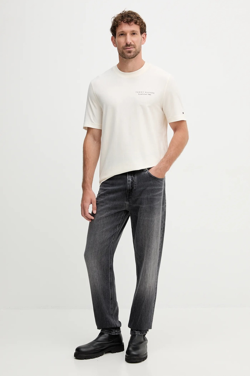 Хлопковая футболка Tommy Hilfiger цвет бежевый с принтом MW0MW40010