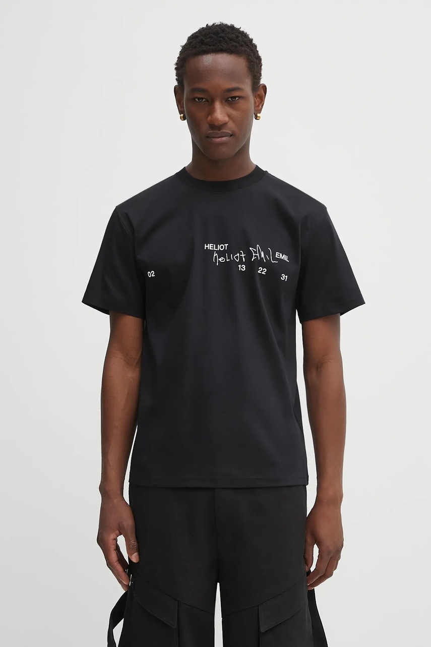 Heliot Emil tricou din bumbac culoarea negru, cu imprimeu, PREAW25_M_09_141_BLK01