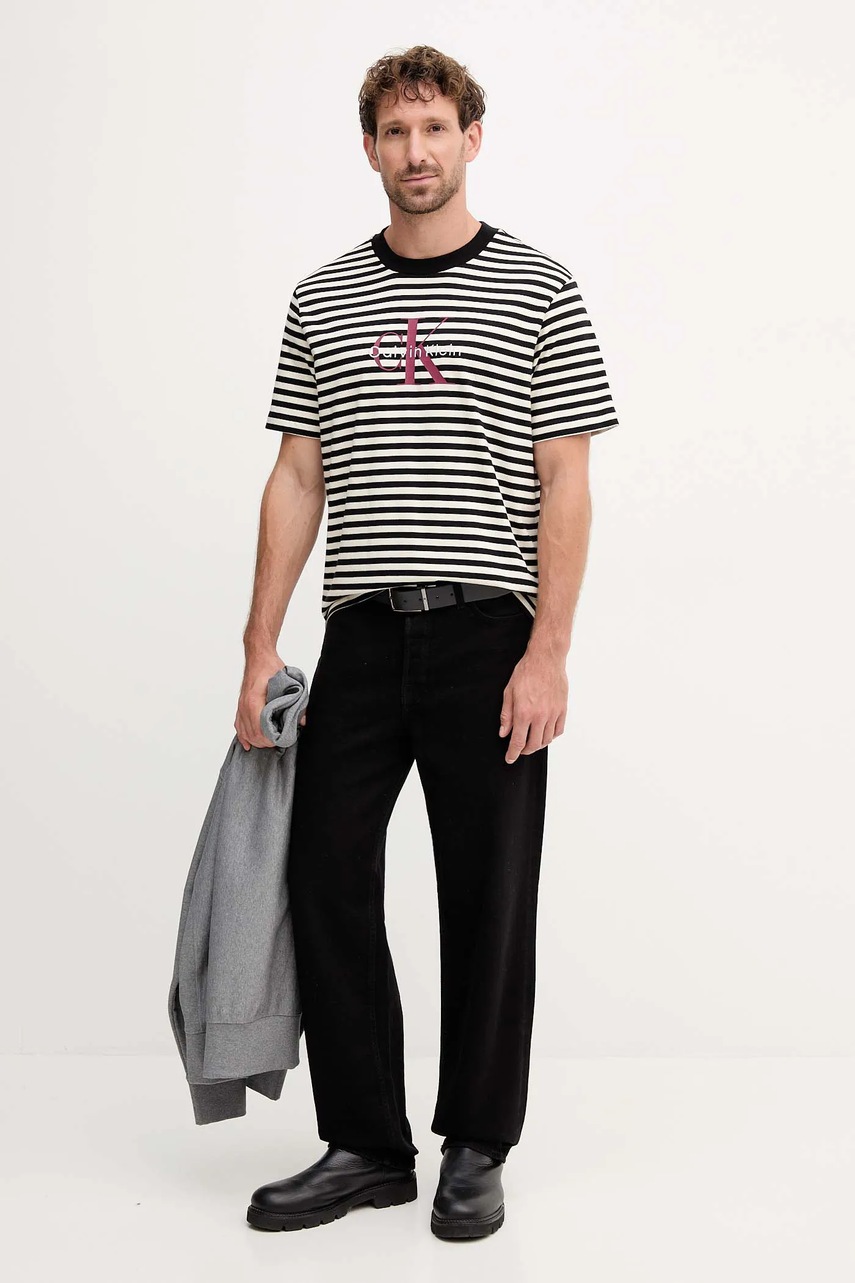 Хлопковая футболка Calvin Klein Jeans цвет чёрный узор LV04RD204G