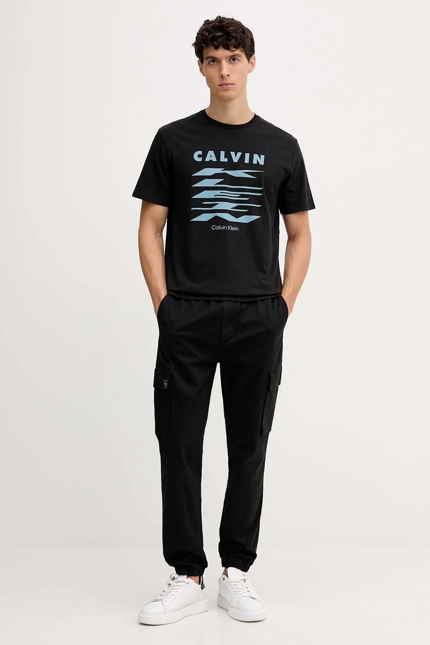Хлопковая футболка Calvin Klein Jeans цвет чёрный с принтом LV04RD815G
