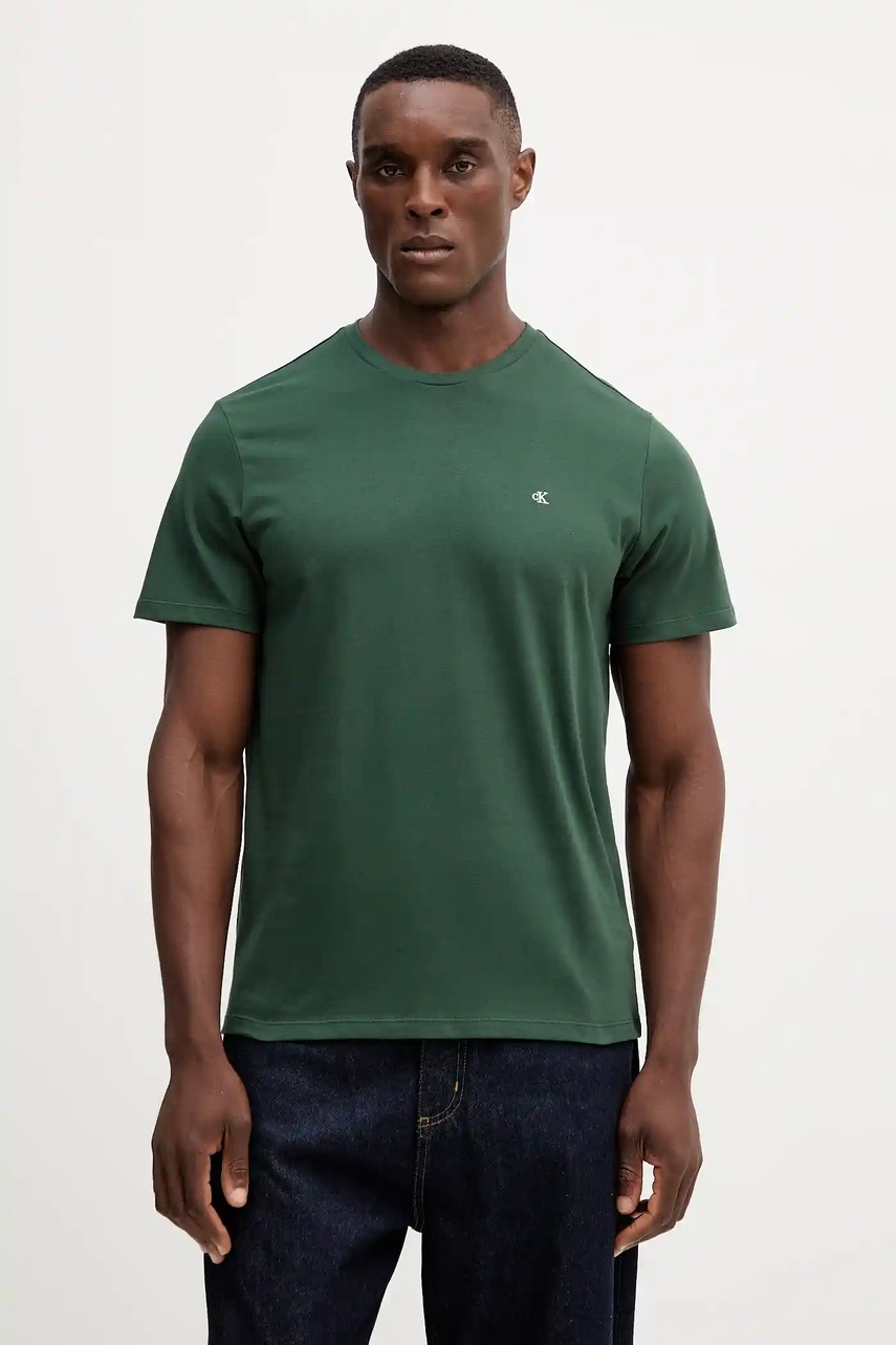 Levně Bavlněné tričko Calvin Klein Jeans pánské, zelená barva, LV04RD254G