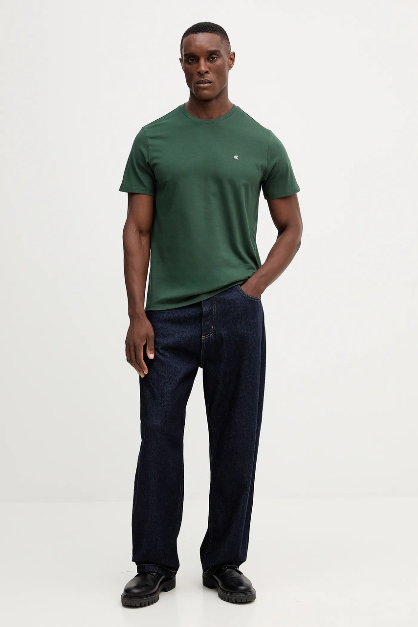 Хлопковая футболка Calvin Klein Jeans цвет зелёный однотонная LV04RD254G