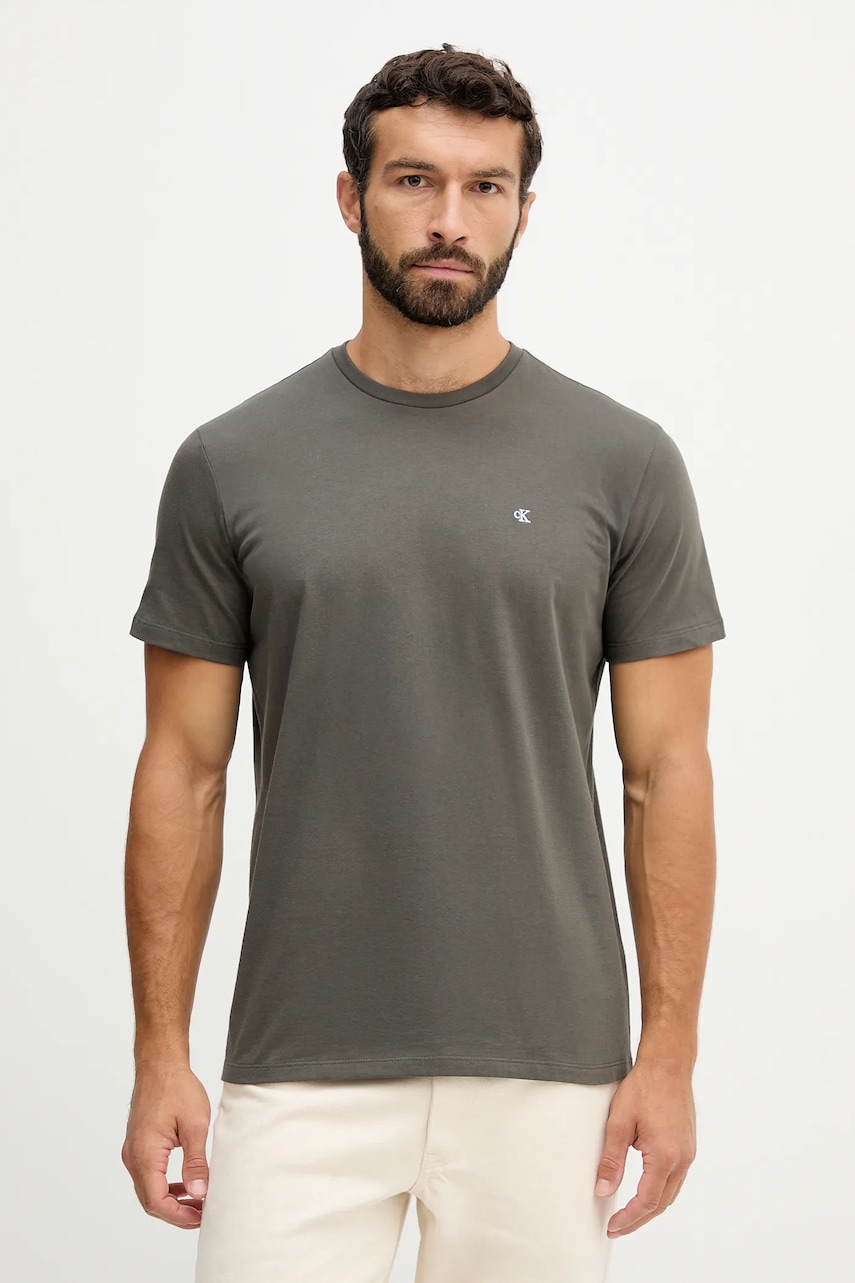 Levně Bavlněné tričko Calvin Klein Jeans pánské, šedá barva, LV04RD254G
