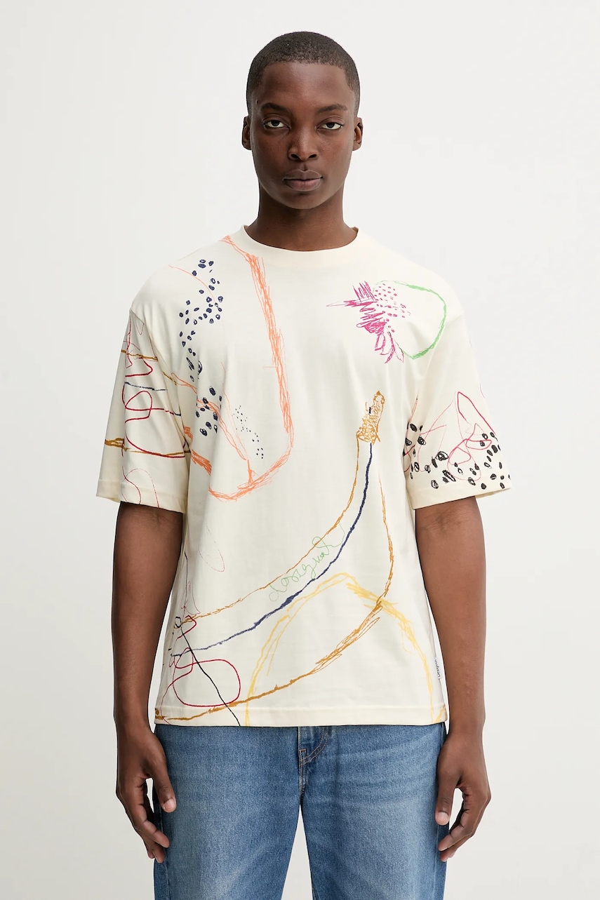 Desigual tricou din bumbac JHON culoarea bej, cu model, 25WMTK03