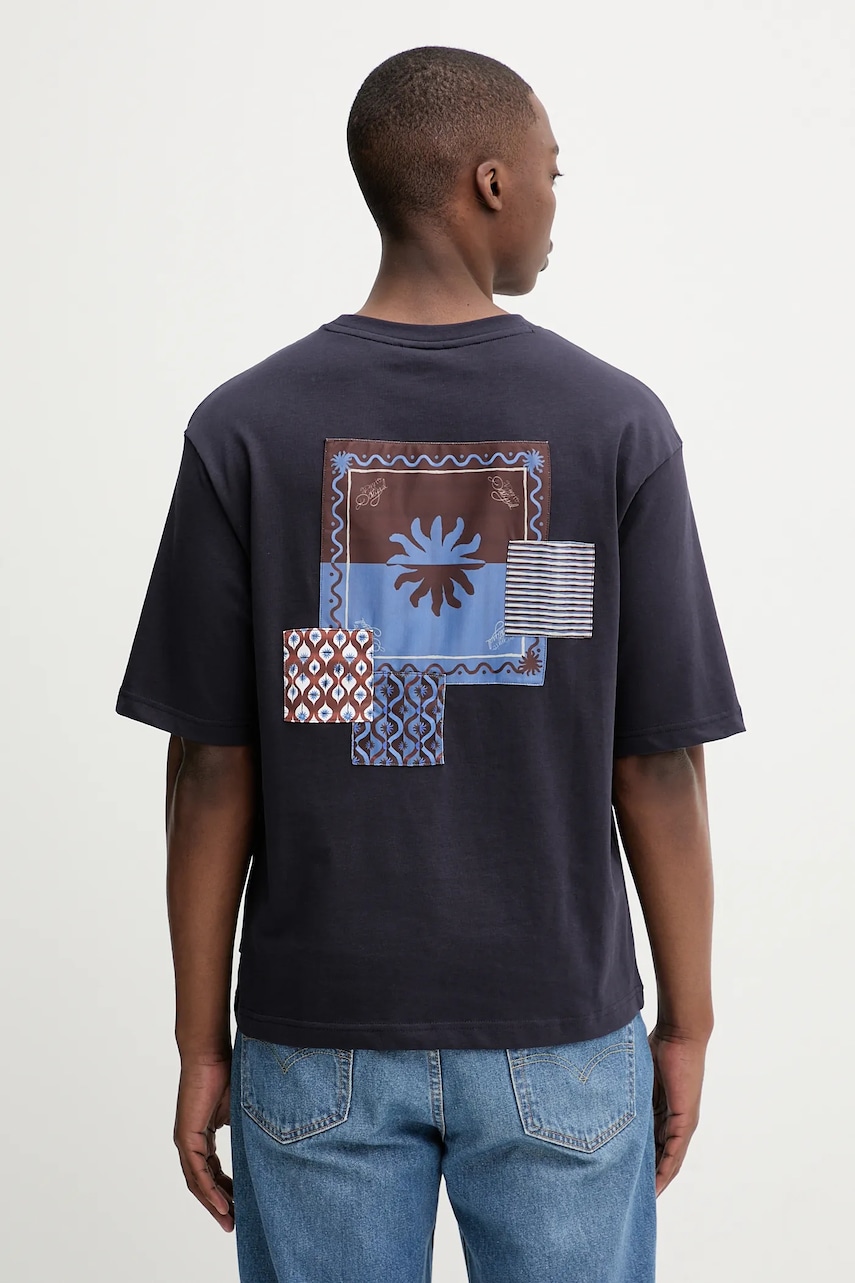 Desigual tricou din bumbac PALMA culoarea bleumarin, cu imprimeu, 25WMTK10