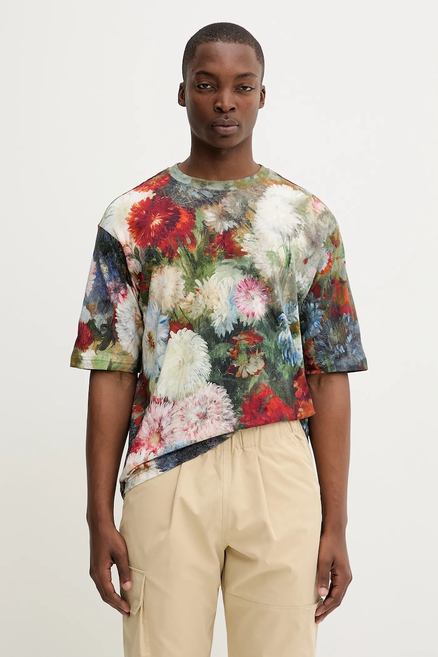 Desigual tricou din bumbac GENOVA culoarea verde, cu imprimeu, 25WMTK17