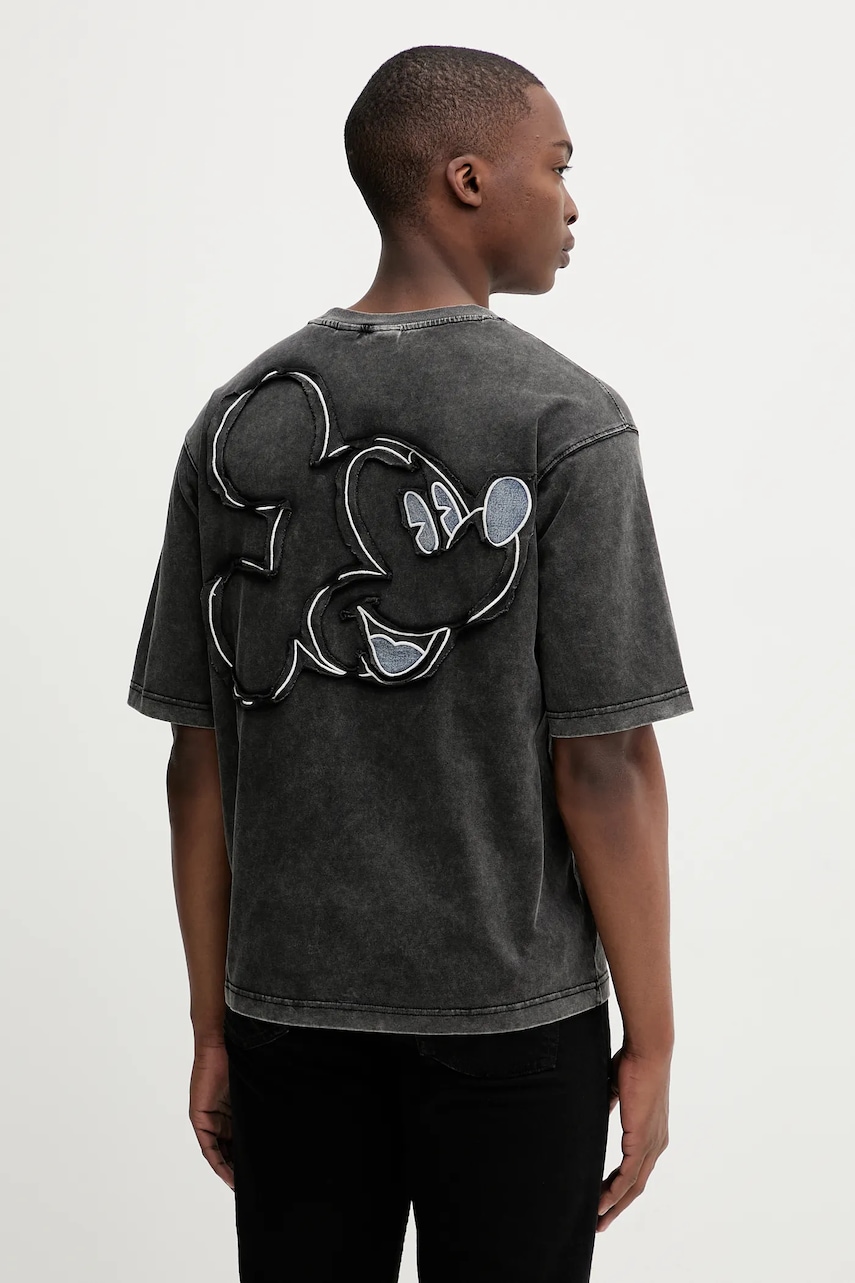Desigual tricou din bumbac CARDIFF MICKEY culoarea gri, cu imprimeu, 25WMTK23