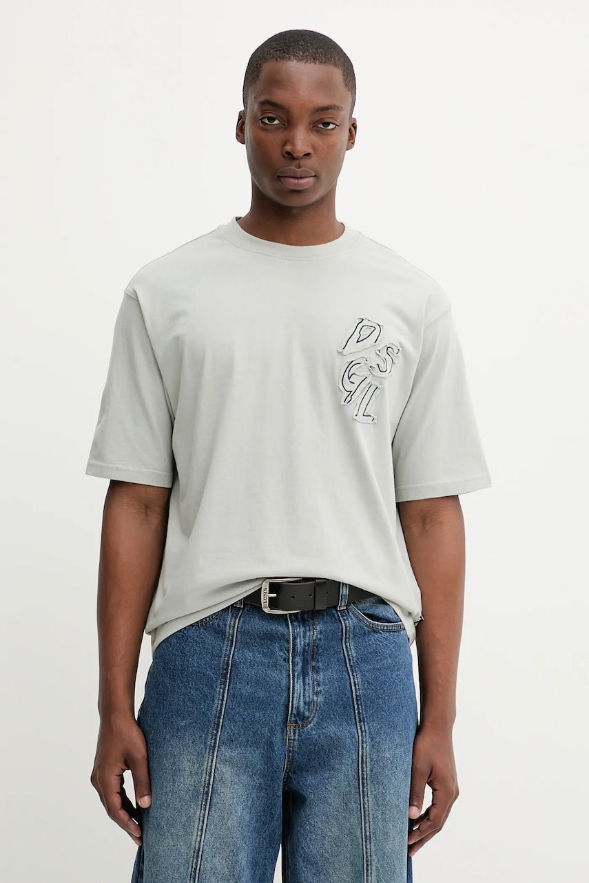 Desigual tricou din bumbac DERBY MICKEY culoarea gri, cu imprimeu, 25WMTK24