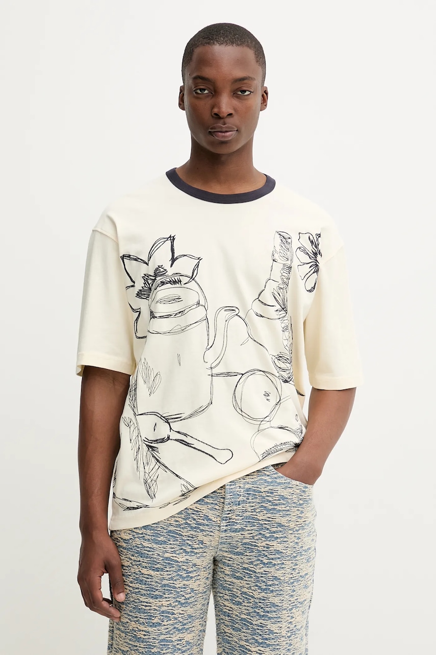 Desigual tricou BODEGÓN culoarea bej, cu imprimeu, 25WMTK31