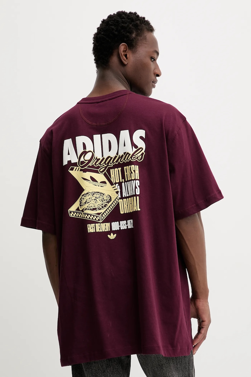 adidas Originals tricou din bumbac Pizza Box Tee culoarea bordo, cu imprimeu, HY2075