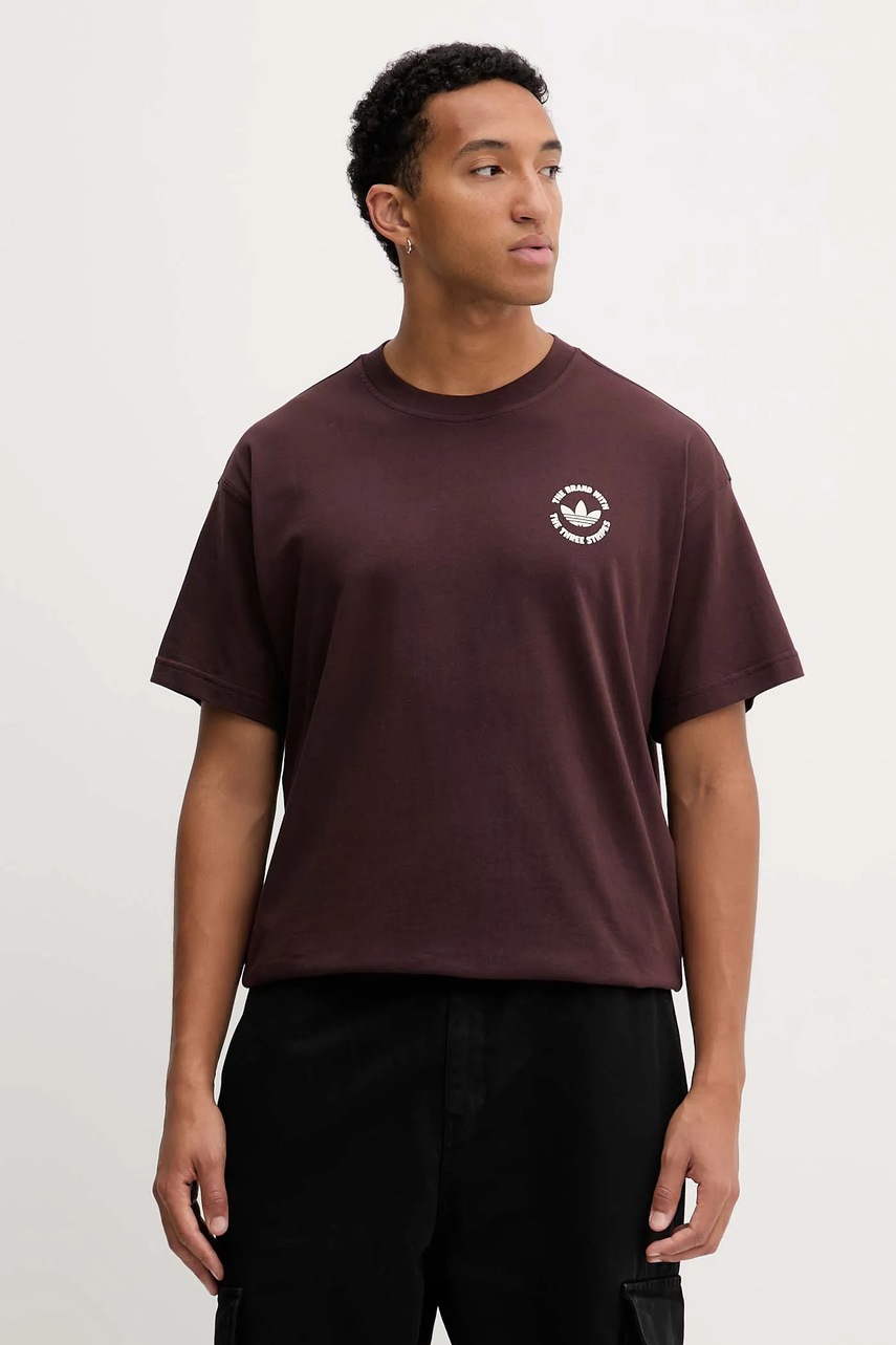 Levně Bavlněné tričko adidas Originals Camel Treffy pánské, hnědá barva, s potiskem, HY4987