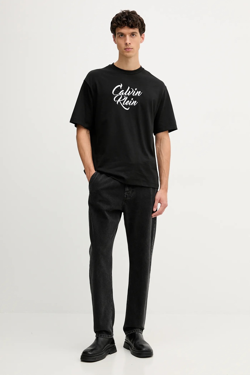 Хлопковая футболка Calvin Klein Jeans цвет чёрный с аппликацией LV04RD801G