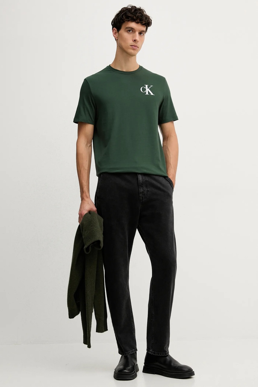 Хлопковая футболка Calvin Klein Jeans цвет зелёный однотонная LV04RD865G