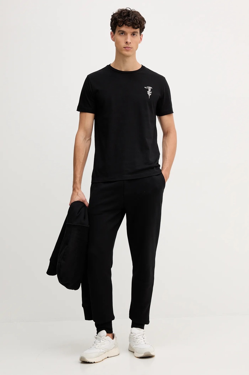 Хлопковая футболка Trussardi цвет чёрный с аппликацией G0278200050N