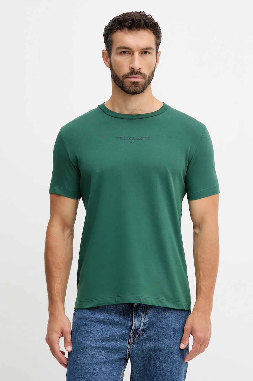 Trussardi tricou din bumbac culoarea verde, cu imprimeu, G0308000054N