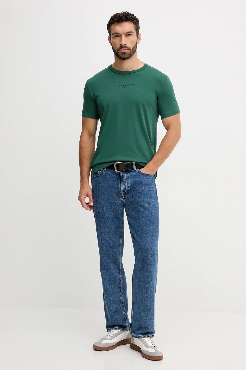 Хлопковая футболка Trussardi цвет зелёный с аппликацией G0308000054N