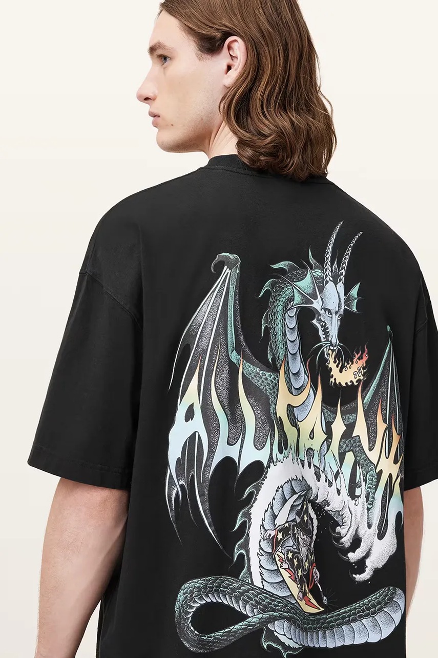 Хлопковая футболка AllSaints DRAGON цвет чёрный с принтом M036PC