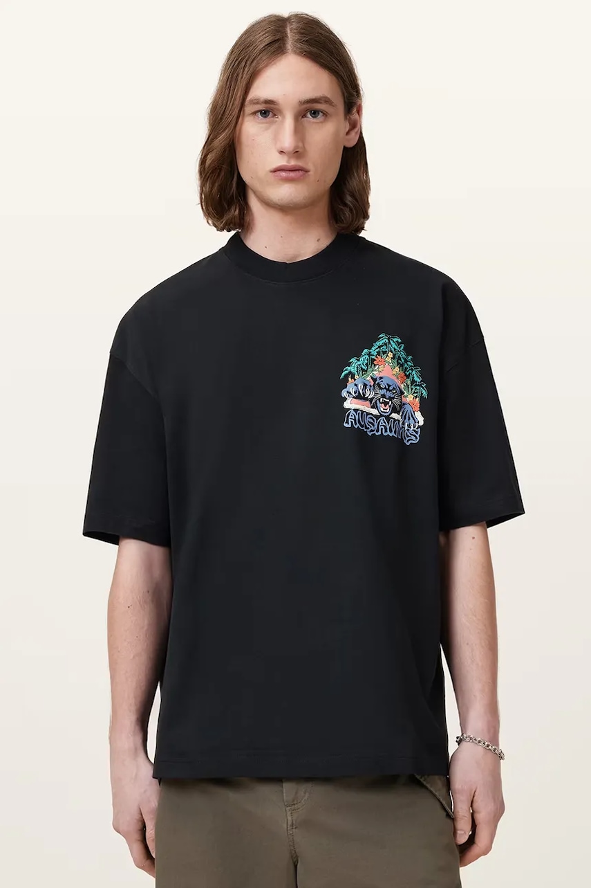 AllSaints tricou din bumbac POUNCE culoarea gri, cu imprimeu, M050PC