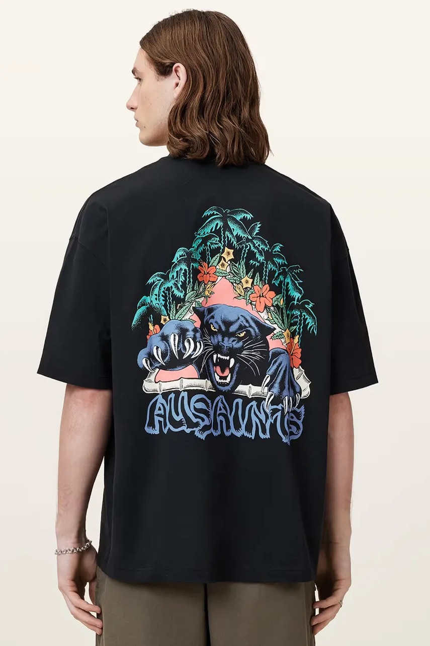 Хлопковая футболка AllSaints POUNCE цвет серый с принтом M050PC