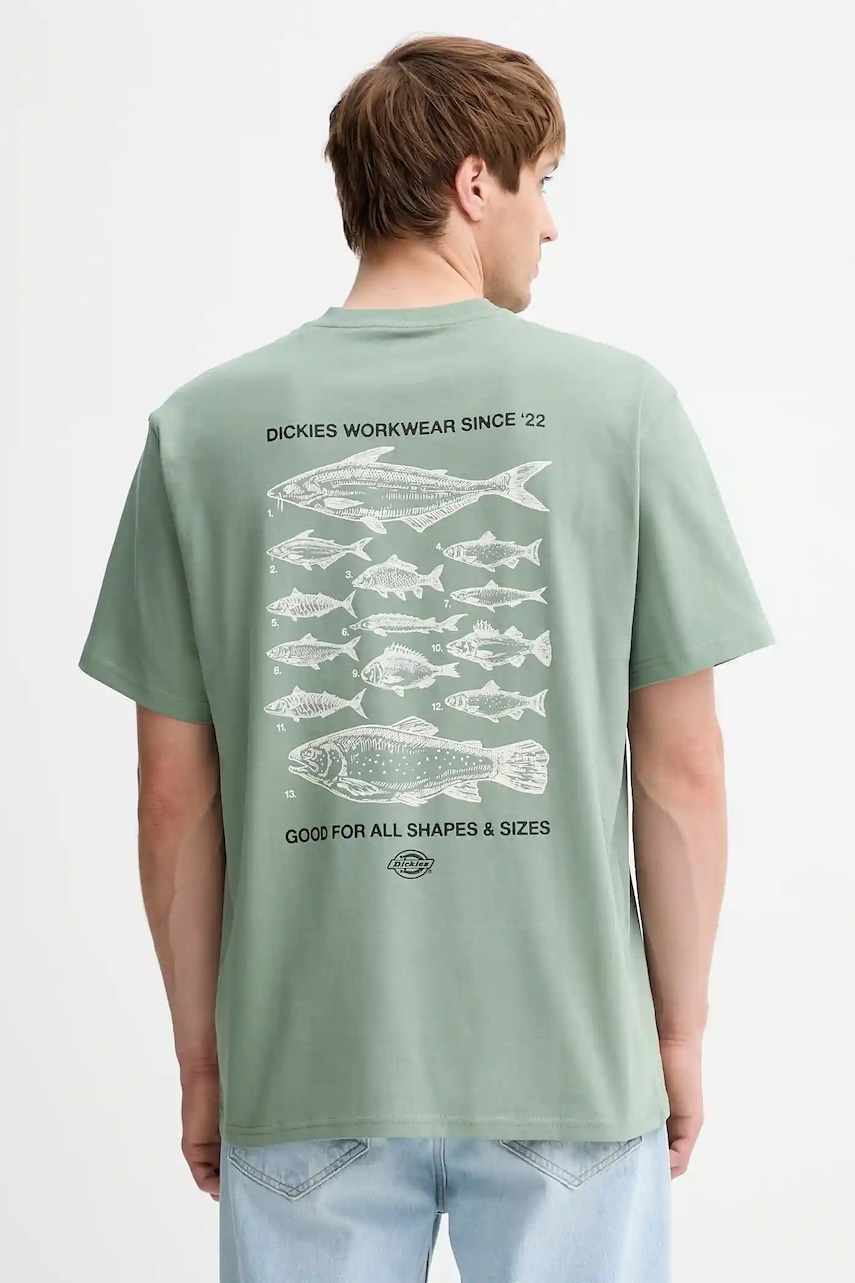 Dickies tricou din bumbac culoarea verde, cu imprimeu, DK0A87QG