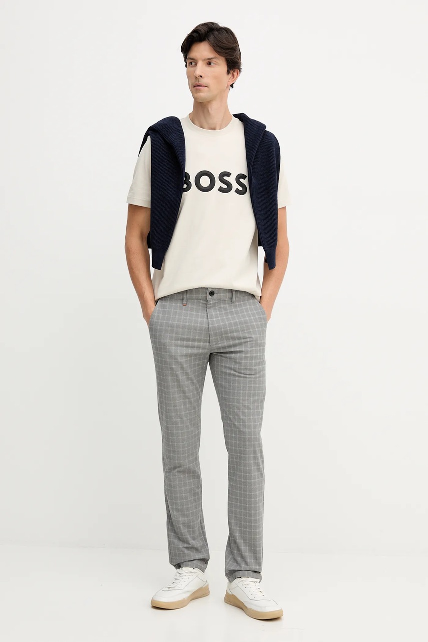 Хлопковая футболка BOSS Green цвет бежевый с принтом 50548411