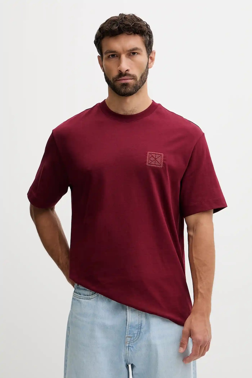 Levně Bavlněné tričko Calvin Klein pánské, vínová barva, s aplikací, LV04LD224G