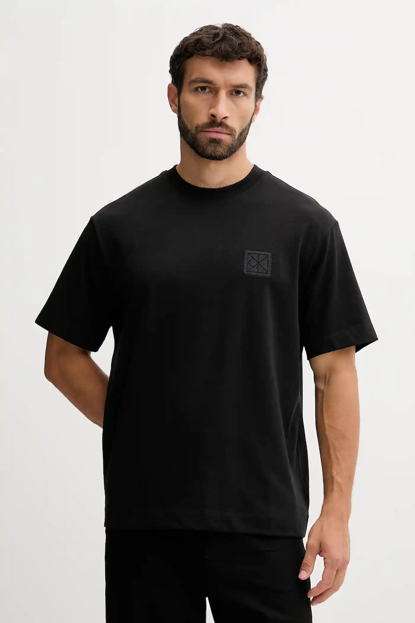 Levně Bavlněné tričko Calvin Klein pánské, černá barva, s aplikací, LV04LD224G