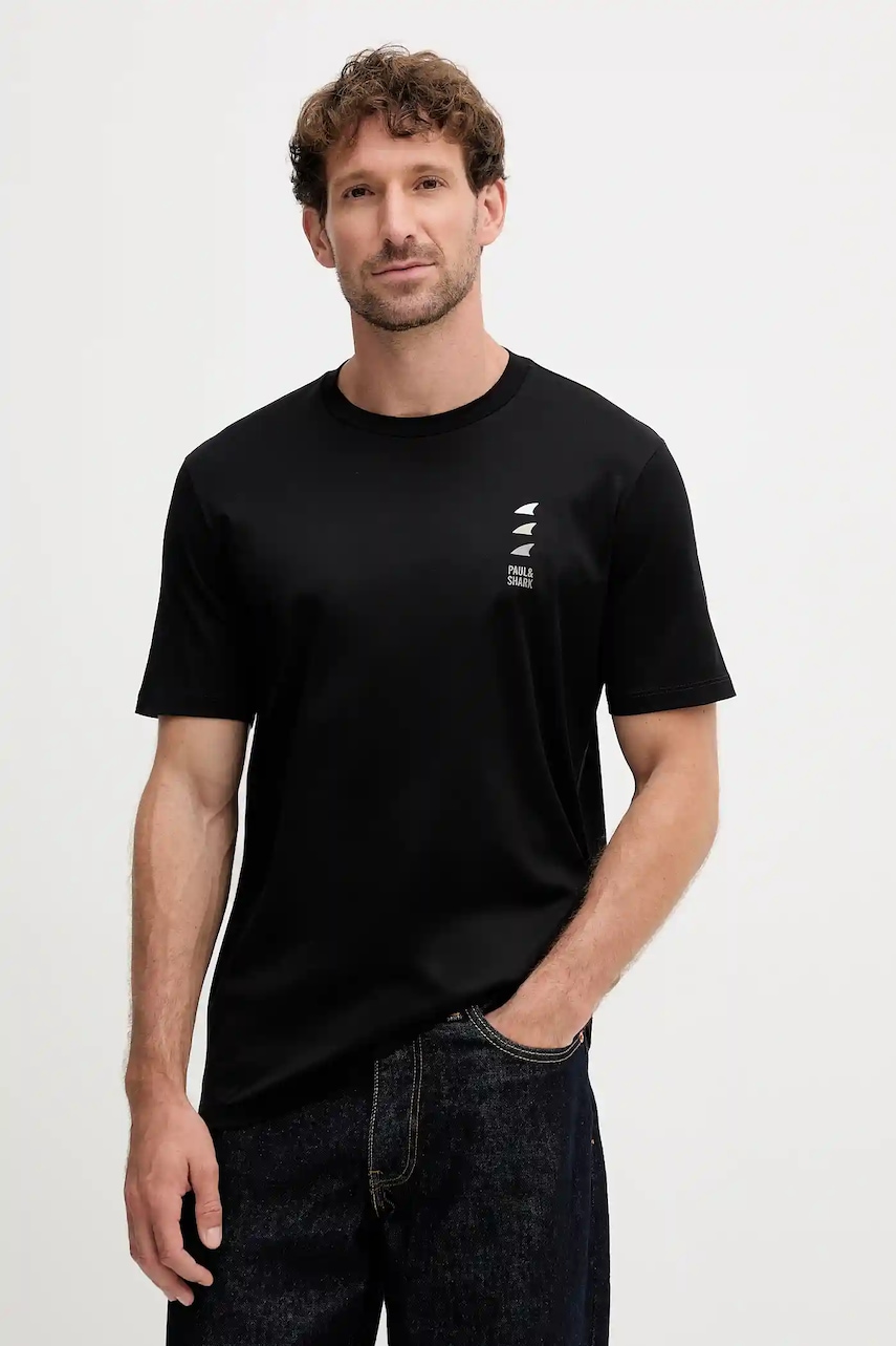Levně Bavlněné tričko Paul&Shark Knitwear pánské, černá barva, s potiskem, 15311628