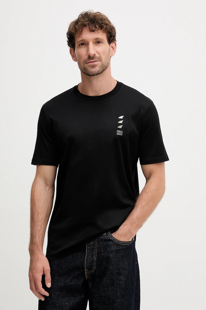Paul&Shark tricou din bumbac Knitwear culoarea negru, cu imprimeu, 15311628