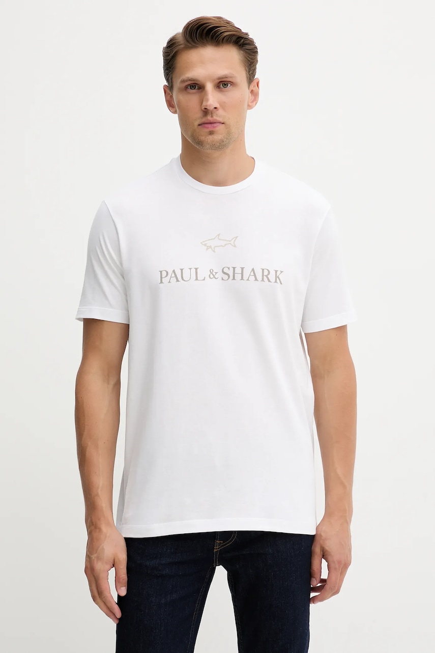 Paul&Shark tricou din bumbac Knitwear culoarea alb, cu imprimeu, 15311629