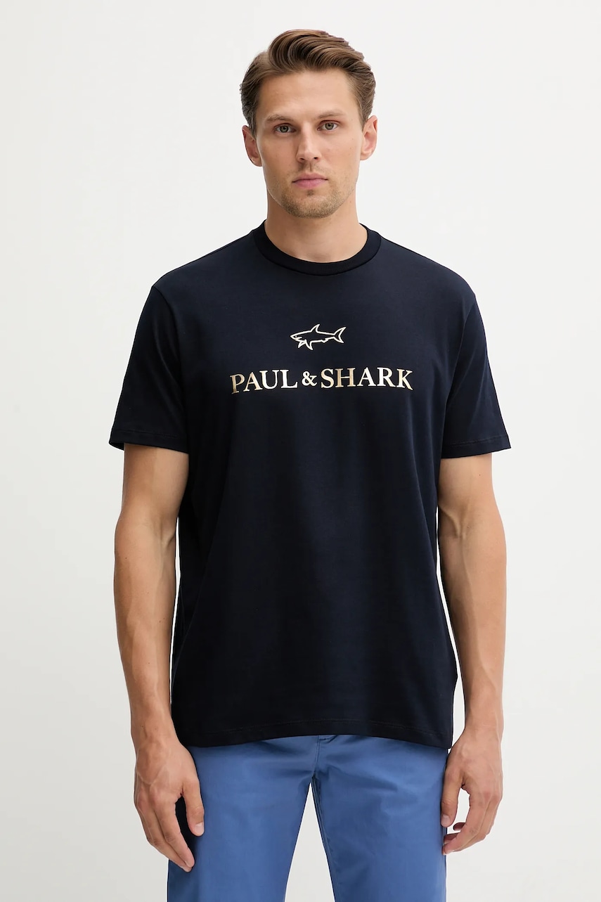 Paul&Shark tricou din bumbac Knitwear culoarea albastru marin, cu imprimeu, 99311007
