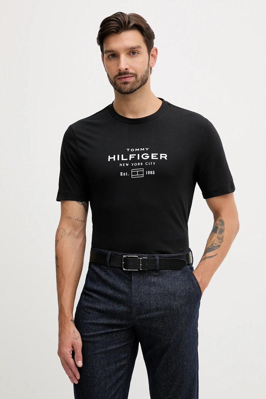 Levně Bavlněné tričko Tommy Hilfiger pánské, černá barva, MW0MW40002