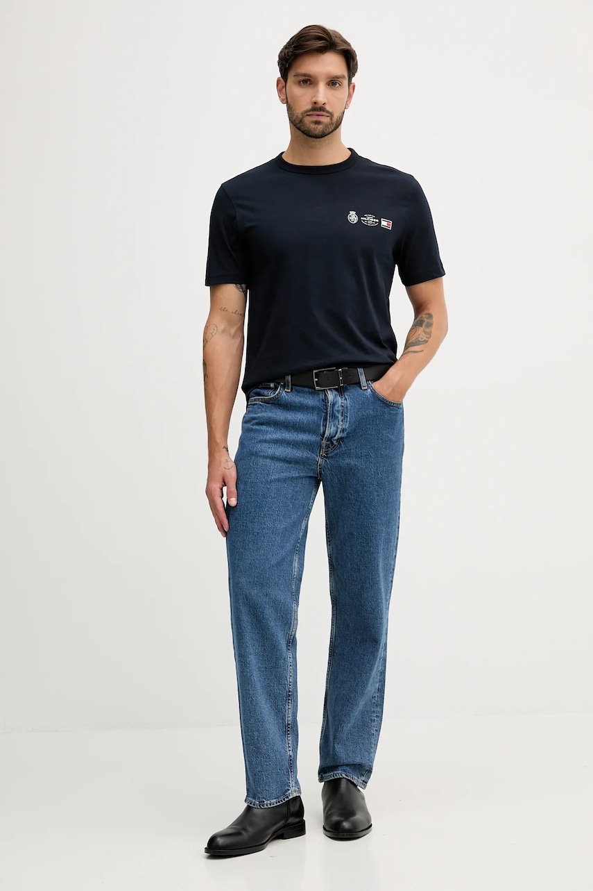 Хлопковая футболка Tommy Hilfiger цвет синий однотонная MW0MW40011 Хлопковая футболка Tommy Hilfiger цвет синий однотонная MW0MW40011