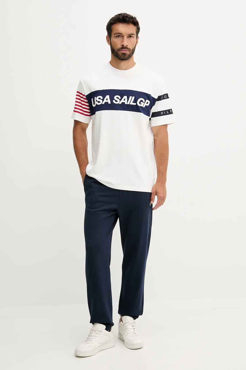 Хлопковая футболка Tommy Hilfiger x SAIL GP цвет бежевый с принтом MW0MW41418 Хлопковая футболка Tommy Hilfiger x SAIL GP цвет бежевый с принтом MW0MW41418