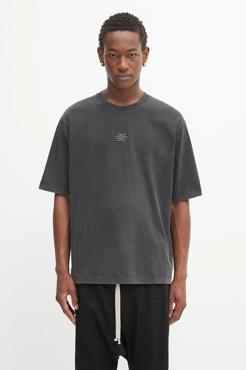 Bavlněné tričko Filling Pieces Boxy Embroidered pánské, šedá barva, s aplikací, 412520501142