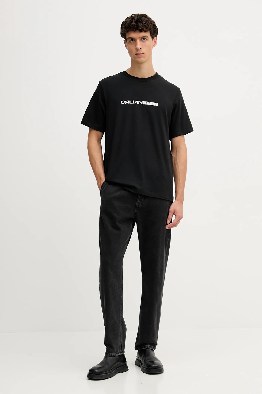 Хлопковая футболка Calvin Klein Jeans цвет чёрный с принтом LV04RD807G
