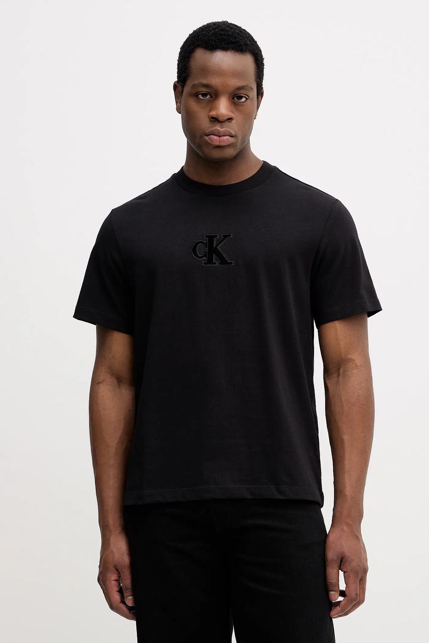 Levně Bavlněné tričko Calvin Klein Jeans pánské, černá barva, s aplikací, LV04RD253G