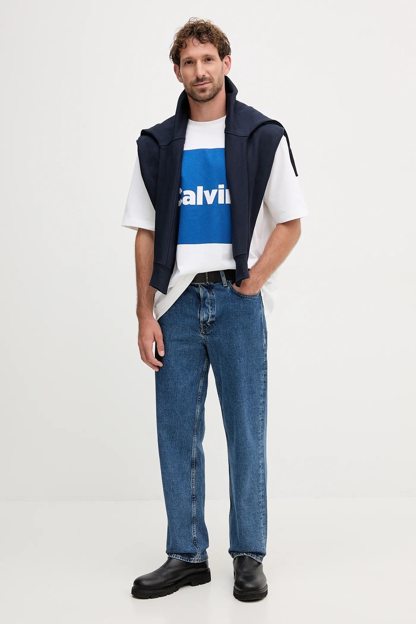 Хлопковая футболка Calvin Klein Jeans цвет белый с принтом LV04RD813G