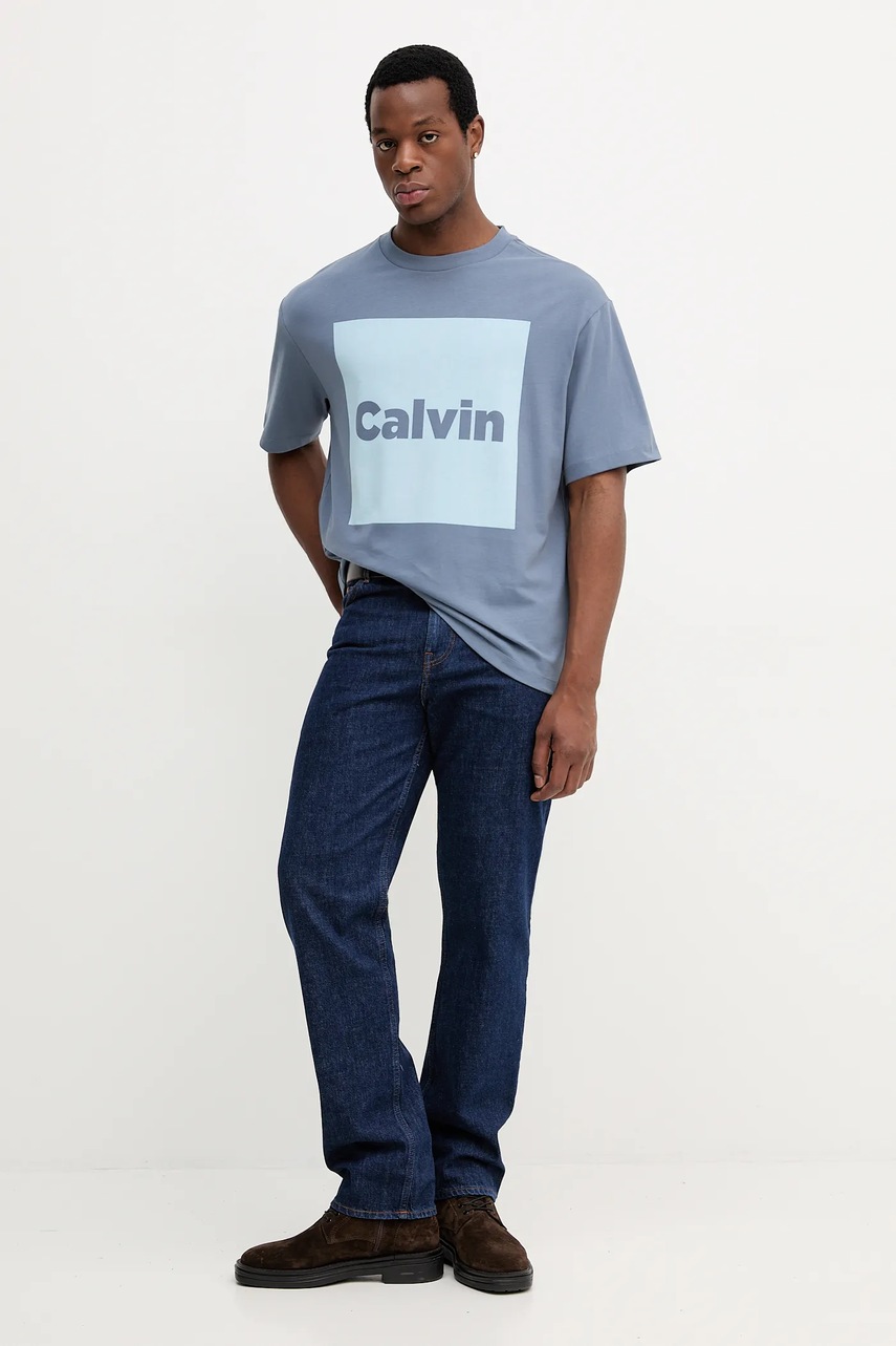 Хлопковая футболка Calvin Klein Jeans цвет фиолетовый с принтом LV04RD813G