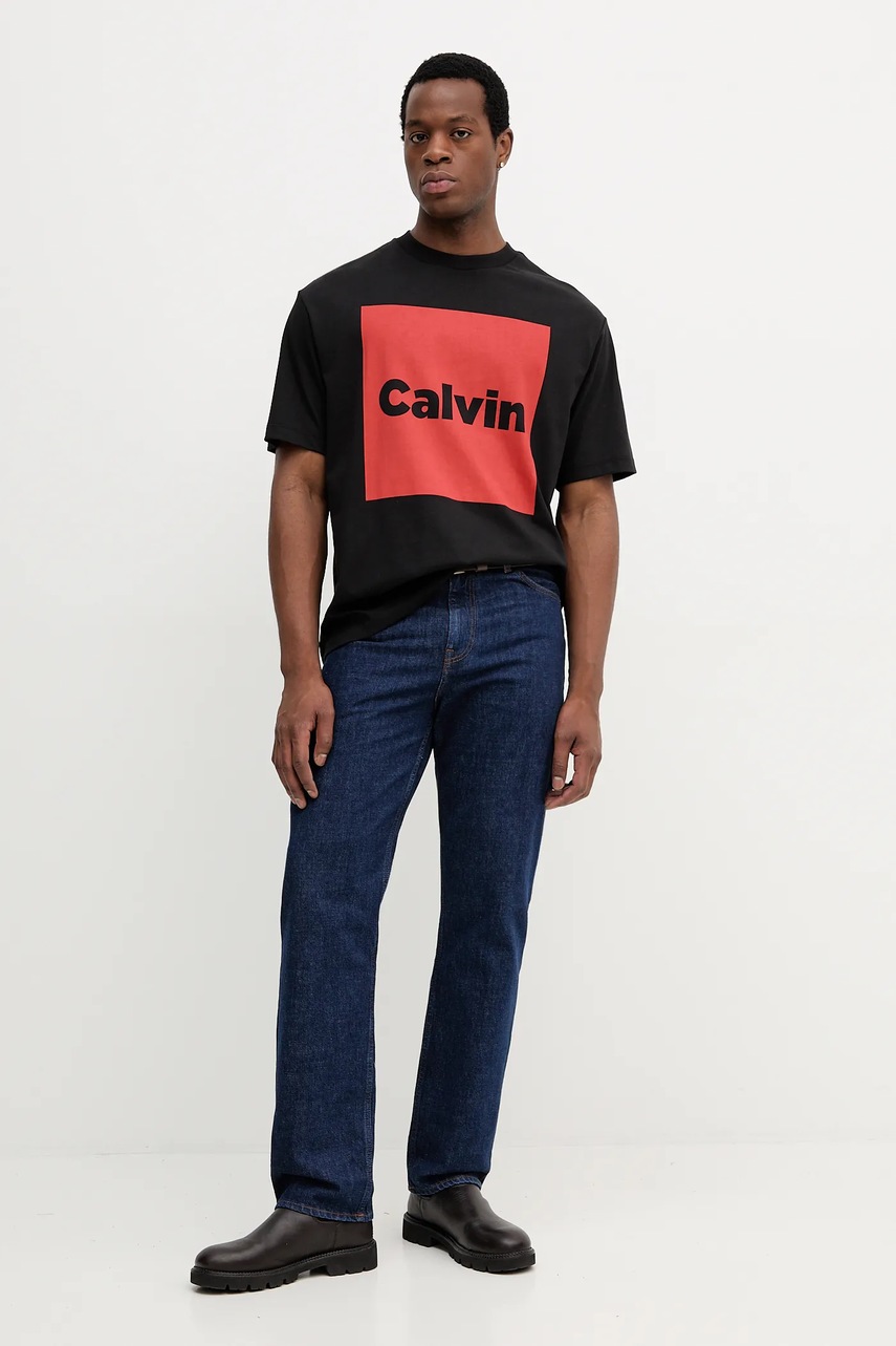 Хлопковая футболка Calvin Klein Jeans цвет чёрный с принтом LV04RD813G