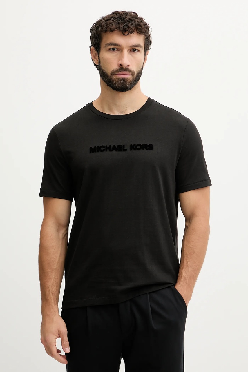 Michael Kors tricou din bumbac culoarea negru, cu imprimeu, CF552PK1V2