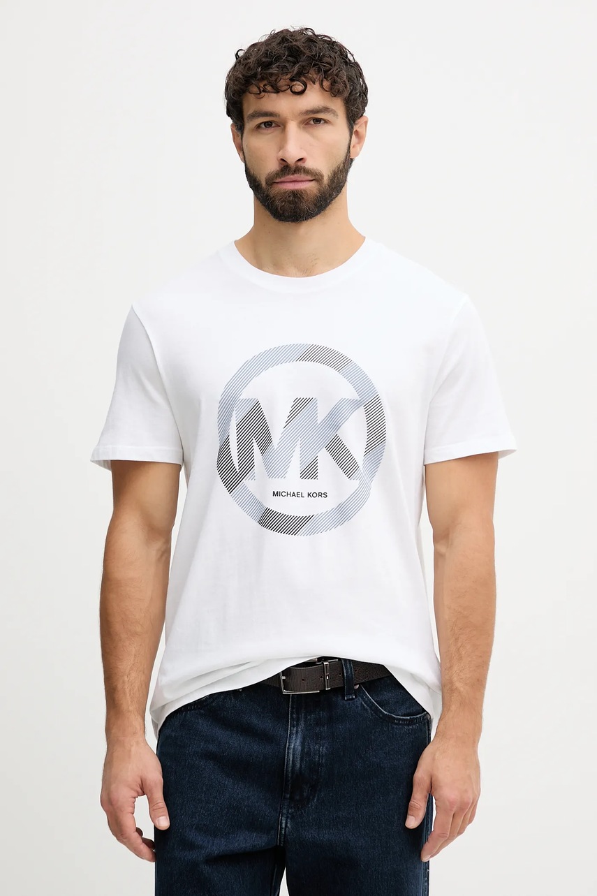 Michael Kors tricou din bumbac culoarea alb, cu imprimeu, CF552TWFV4