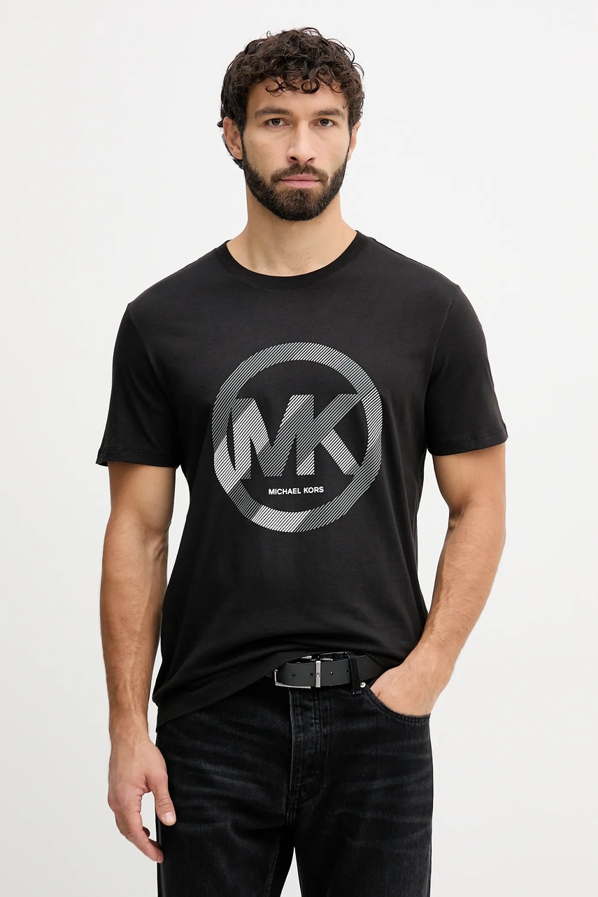 Michael Kors tricou din bumbac culoarea negru, cu imprimeu, CF552TWFV4