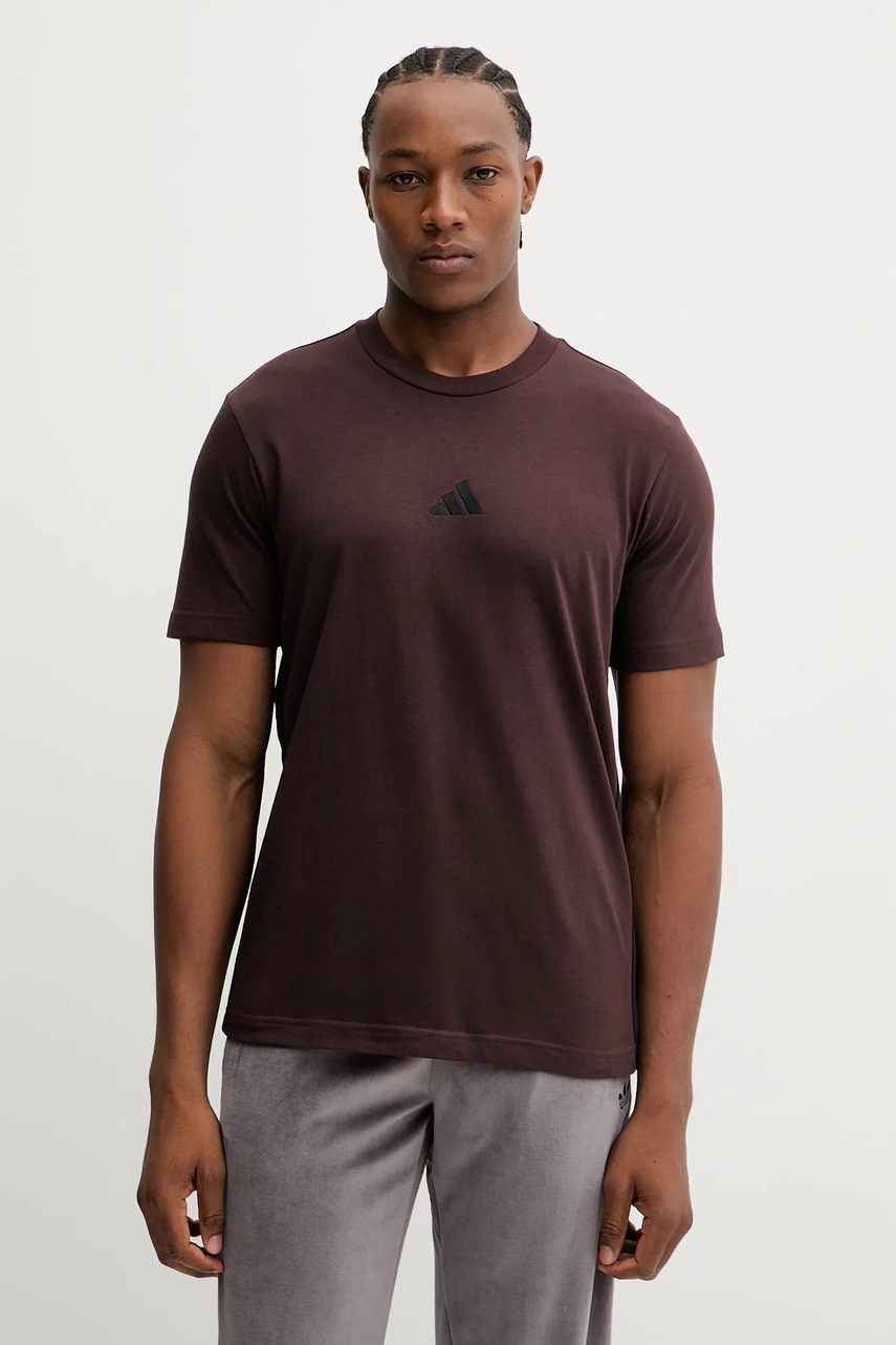 adidas tricou din bumbac 3S culoarea maro, cu imprimeu, JX0736