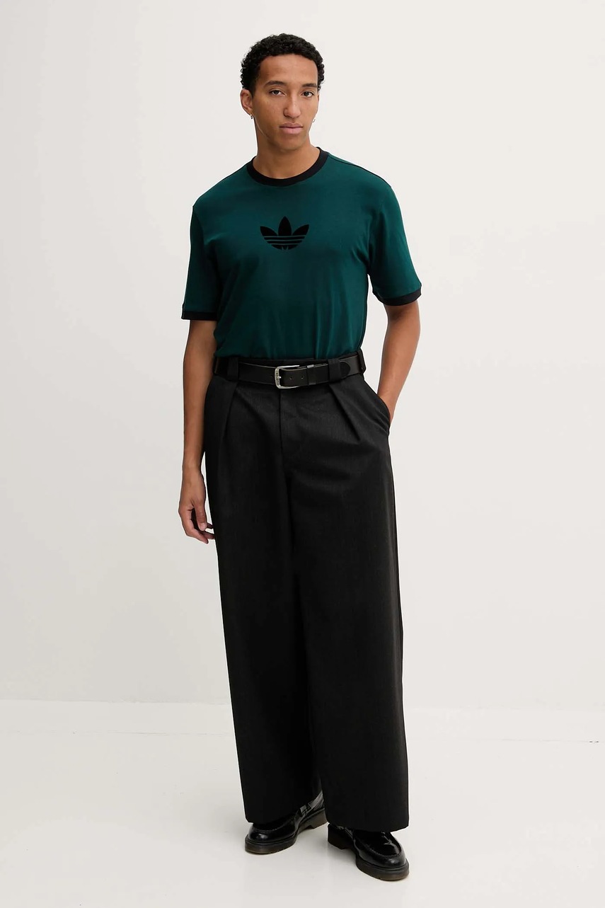 Хлопковая футболка adidas Originals Adicolor loose 2000s цвет зелёный с аппликацией JX1513