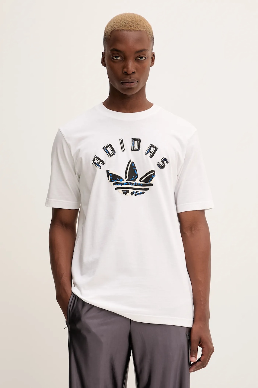 adidas Originals tricou din bumbac GRFX culoarea alb, cu imprimeu, JX3089