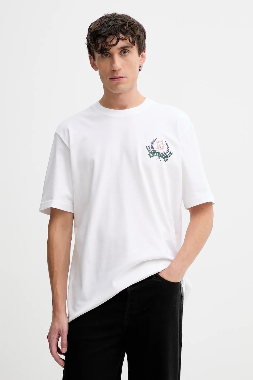 adidas Originals tricou din bumbac Varsity culoarea alb, cu imprimeu, JX8155 adidas Originals tricou din bumbac Varsity culoarea alb, cu imprimeu, JX8155