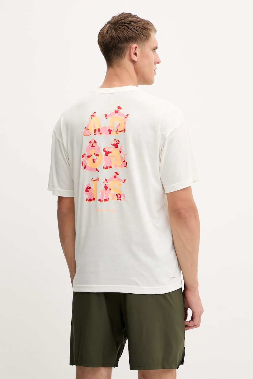 adidas Performance tricou de antrenament GFX culoarea bej, cu imprimeu, KC5862